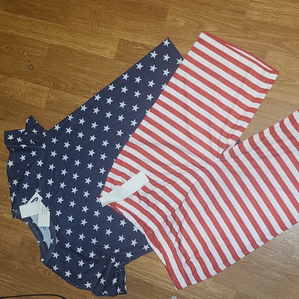 Old Navy Navy Star Top with Red and White Stripe Pajama Set